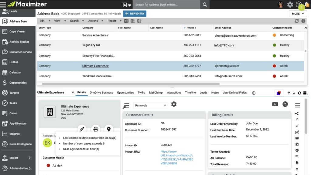 Customer Health Indicator in Maximizer