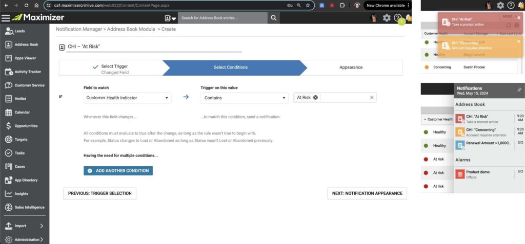 Customer Health Indicator in Maximizer Notification Manager