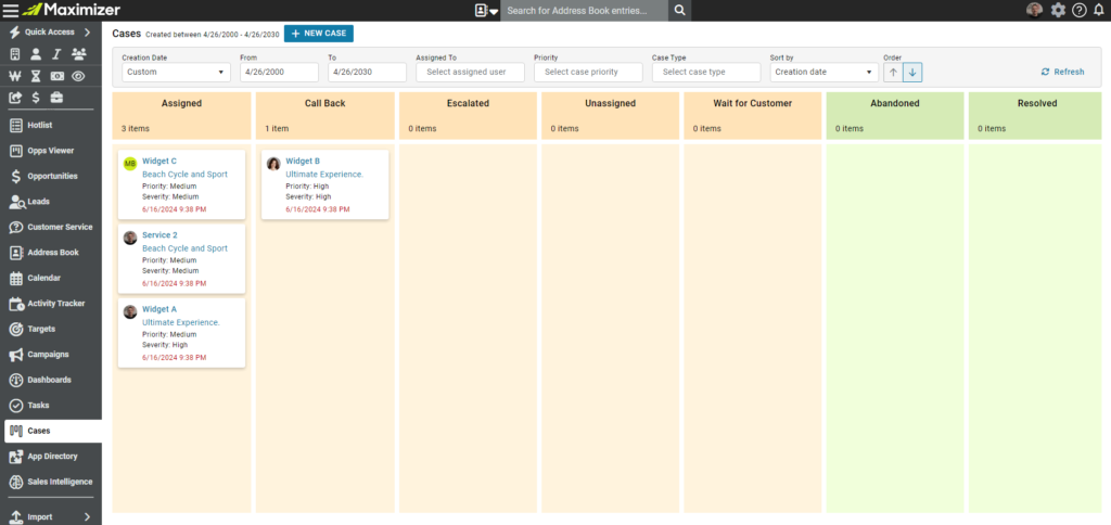 Maximizer Case Viewer Kanban